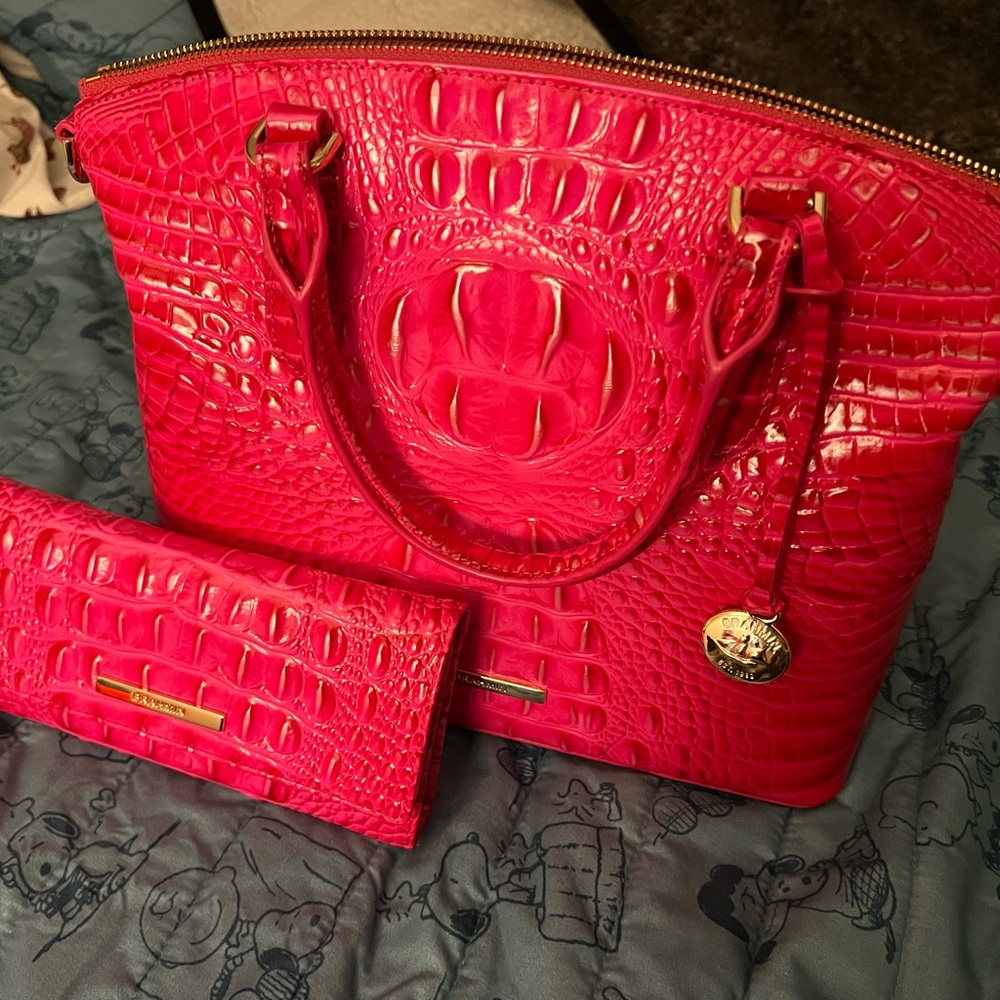 Brahmin Hot Pink Crocodile Embossed Tote and Wallet